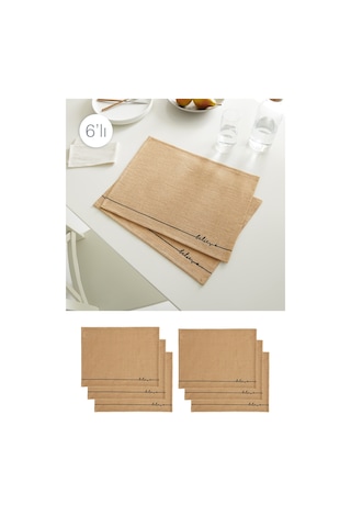 Ocean Home Textile 6 Adet Jüt Believe Baskılı Sofra Sunum Tabak Altlığı Supla Amerikan Servisi 45 x 35 CM Bej