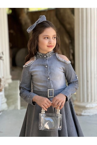 Uğurböceğiçocuk Vildan Omuz Taşlı Püsküllü Kız Çocuk 5'parça Elbise 001