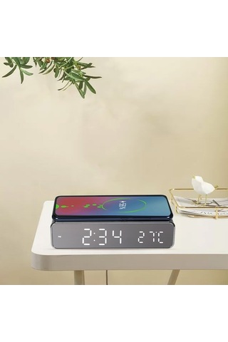 Moly Yunboo Kablosuz Şarjlı Alarm Saat: 3 Alarm, Sicaklık, Tarih, 12/24 Saat, Huawei Xiaomi Uyumluluğu