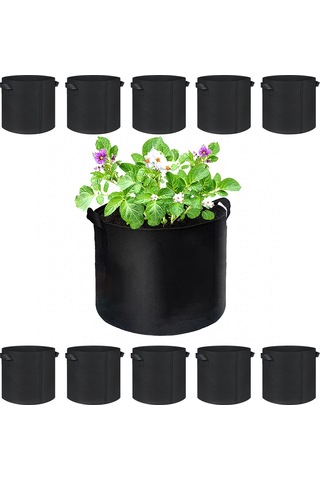 Yifomall 5 Galonlu Nedenli Bez Bitki Büyüme Torbaları, Nefes Alıcı Ve Su Geçirgen, Patates Sebze Bahçe Bitkileri İçin, Siyah 10'lu Paket