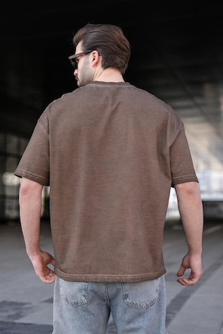Madmext Kahverengi %100 Pamuklu Bisiklet Yaka Oversize Erkek Tişört E7177 Kahverengi