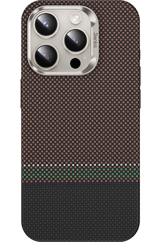 Apple Uyumlu iPhone 15 Pro Kılıf Magsafe Şarj Özellikli Karbon Fiber Benks Prestige Armorpro Kevlar Kapak Gold