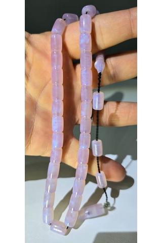 Ağır Püsküllü Pembe Sentetik Opal Kesme Tesbih Açık Pembe