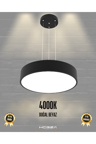 Drum 40cm Siyah Kasa, Doğal Beyaz Işık Modern Sarkıt Led Avize Siyah