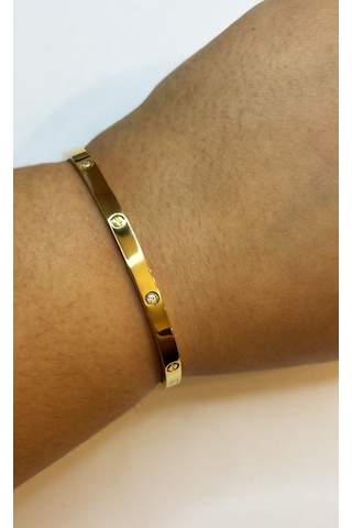 Celikchi Kadın Gold Renk Şans Model Taşlı Çelik Bilezik 22 Gold