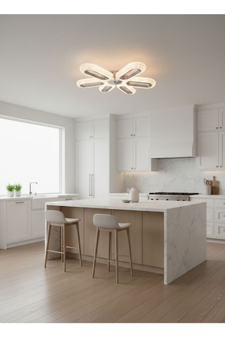 Eclipse Model 6 "lı Gümüş 3 Renk Modu Ledli Modern Tavana Sıfır Salon Mutfak Yatak Odası Led Avize Altın