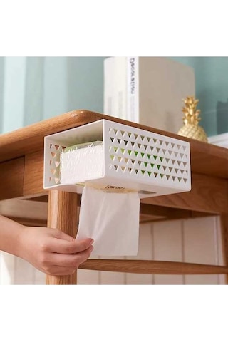 Createtech Yapışkanlı Raf Organizatörü Plastik Peçete Kutusu Mutfak Duvara Monte Depolama Beyaz Beyaz