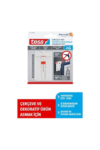Yapışkanlı Askı - Çivi, İz Bırakmadan Sökülebilir, Duvar Ve Duvar Kağıdı İçin, 2 Kg X 2 Adet