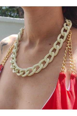 BEJ KALIN ZİNCİR KOLYE-ZİNCİRKOL15 Yeşil