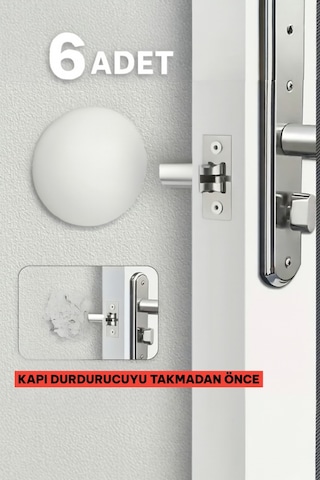 6 Adet Beyaz Yapışkanlı Kapı Kolu Stoperi Duvar Koruyucu Tampon, Durdurucu Tutucu