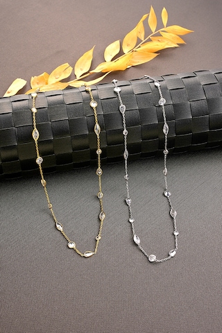 925 Ayar Gümüş Mekik Damla Yuvarlak Zirkon Taş Atlamalı Kolye Altın