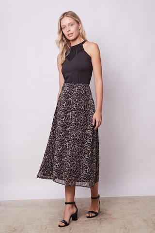 Kadın Desenli Şifon Astarlı Yüksek Bel Kemerli Midi Boy Diz Altı Uzun Çan Etek-leopar Leopar