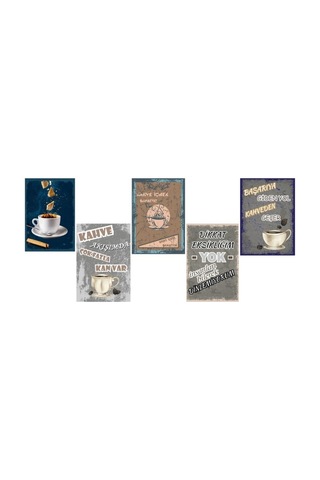 Kahve Ruhunu Dekorasyonunuza Yansıtan 5 Parça 20cmx29cm A4 Mdf Baskı Tablo, Duvar Tabloları , Kahve Köşesi Tabloları, Cafe Tabloları, Çerçeve Görünümlü Dekoratif Hediyelik