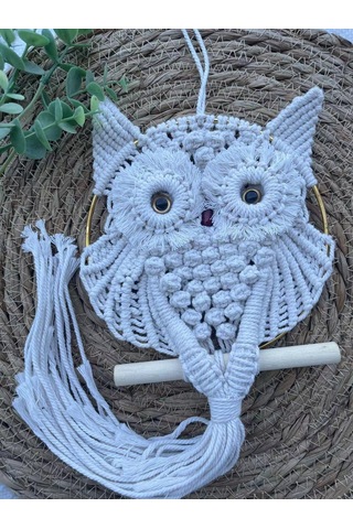 Yifomall El İşi Makrome Duvar Dekoru - Büyük Boy 30x80cm Boho Tarzı Baykuş Askılı
