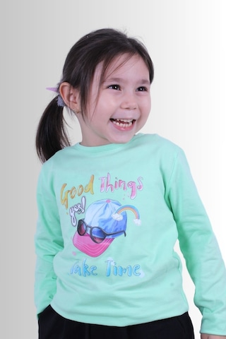Panios Kids Kız Çocuk Baskılı T-shirt Yeşil
