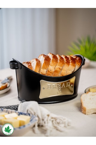 Metal Kulplu Kayık Ekmeklik, Gondol Ekmeklik, Ekmek Sepeti, Sunumluk Bread Plakalı - Siyah Siyah