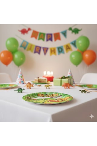 Sevimli Dinozor Temalı Karton Tabak - 23 Cm Parti Tabağı 8'li