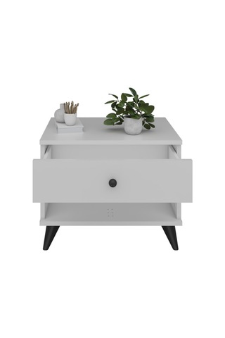 Simple Komodin Tek Çekmeceli 60x44x48 Beyaz Beyaz