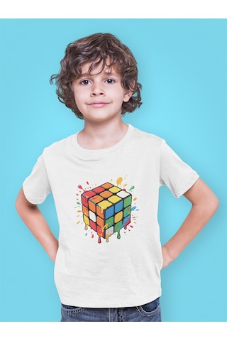 Bumeta Rubik Küp Baskılı Çocuk Tişört 3 Lü Set Beyaz