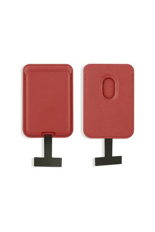 Lexroo Crd-09 Dahili Şarj Soket Aparatlı Magnetik Pu Deri Kartlık - Kırmızı