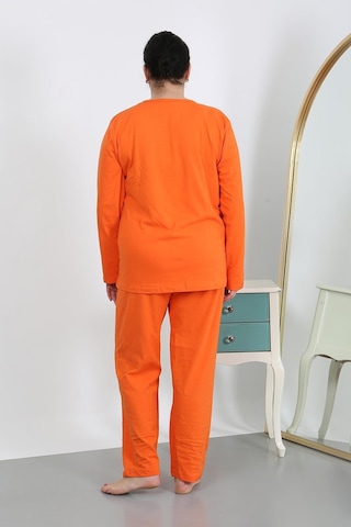 Akbeniz Kadın Büyük Beden Uzun Kol Penye Pijama Takımı Turuncu 202501 Turuncu