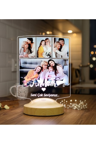 Anneye Hediye 4 Fotoğraflı Led Lamba Kişiye Özel Resimli Anneler Günü Hediyesi, Annem Yazılı Anlamlı Hediye