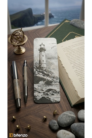 Deniz Feneri Temalı Kabartma Dokulu Kitap Ayracı - Nostaljik Manzara Tasarım Kitap Aksesuarı