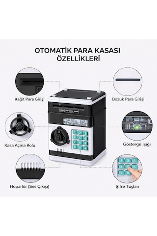 Çocuklar İçin Dijital Şifreli Para Kasası Otomatik Kağıt Para Girişli Eğlenceli Kumbara