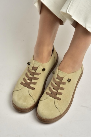 Fox Shoes Y999364003 Bej Hakiki Deri Süet Kadın Spor Ayakkabı Sneakers Bej