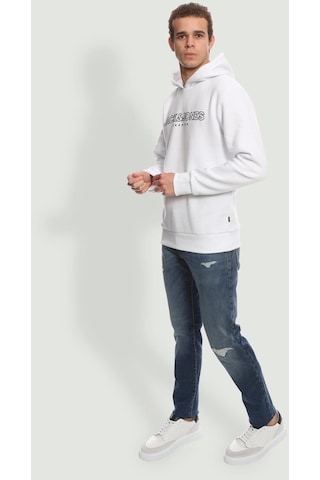 Jack & Jones Erkek Jprblajason Baskılı Kapüşonlu Sweatshirt 12249401 Beyaz