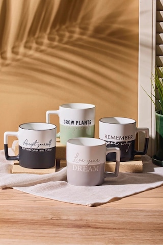Motto 4'lü Porselen New Bone China 400 Ml Kupa Mug Seti Çok Renkli