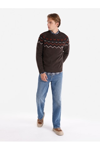 Colins Regular Fit Baskılı Triko Kahverengi Erkek Kazak Cl1066049 Kahverengi