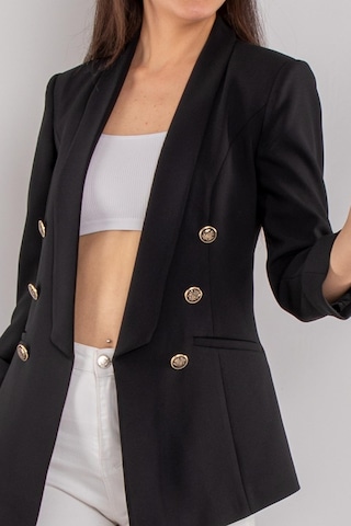 Ayhan Kadın Gold Düğme Detay Blazer Ceket 0599 Siyah Siyah