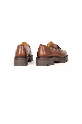 Dericlub Kadın Loafer Kalın Taban Tokalı Makosen Ayakkabı Br 44282 Taba