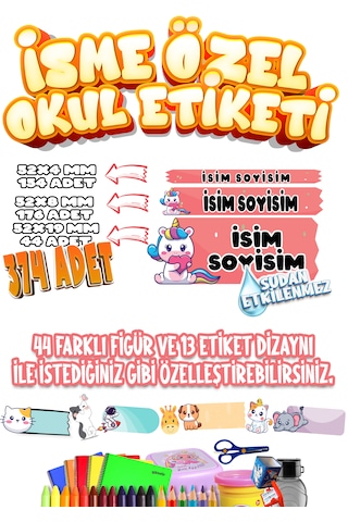 Ettycat Design Okul Etiketi Kalem Defter Etiketi Özel Isim Yazıla