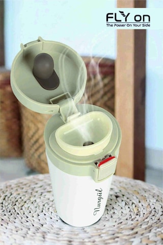 Kişiye Özel İsim Baskılı Tek El Basmalı Çelik Termos 350 ML Çift Beyaz