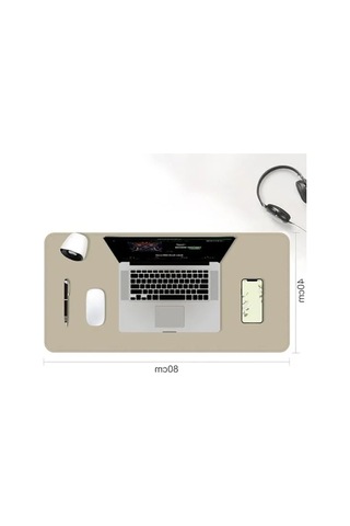 Çift Renk Dikişli Pu Deri Masa Matı - 80x40 Cm, Su Geçirmez 103 Ivory
