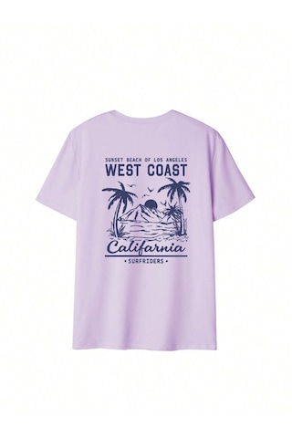 Kadın Lila West Coast Calif Baskı Regular Fit Tişört