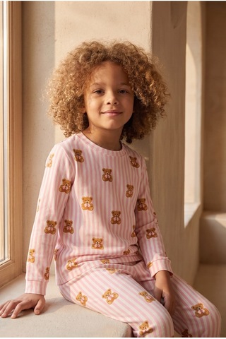 Katia&bony Kız Çocuk Teddy Desenli Pijama Takımı Pembe Desenli