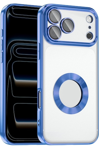 Apple Uyumlu iPhone 17 Pro Max Kılıf Kamera Korumalı Logo Gösteren Zore Omega Kapak - Mavi Mavi