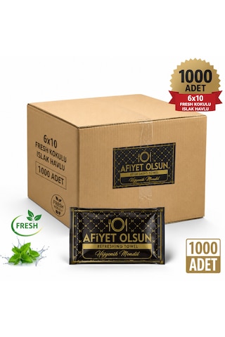 Tek Kullanımlık Islak Havlu Paket - Afiyet Olsun Baskılı Poşet / 1000 Adet / Koli