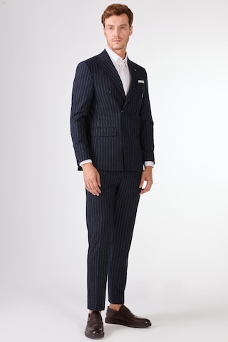 Dufy Lacivert Çizgili Kruvaze Slim Fit Takım Elbise Lacivert