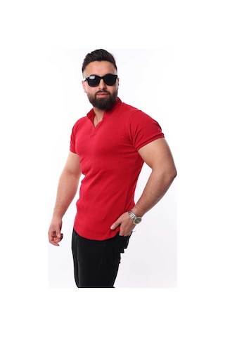 Mcz Giyim Kırmızı Renk Hakim Yaka Slim Fit Erkek T-shirt