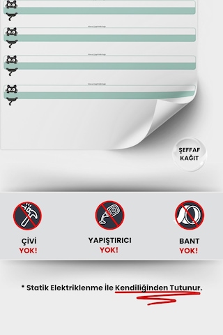 Kedili Kılavuz Çizgili Yazı Tahtası, Yeni Müfredata Uygun, İz Bırakmayan Sihirli Akıllı Kağıt Tahta Şeffaf - Yeşil