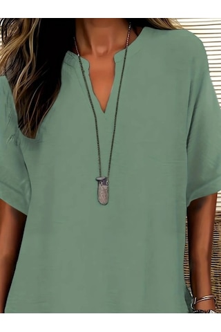 Simala Kadın Kısa Kollu V Yakalı Aerobin Bluz Yeşil