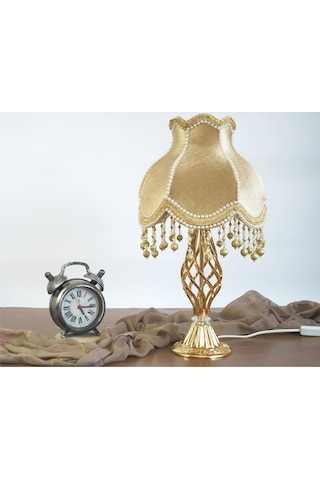 Abajur Gold Kadife Klasik Model Burgulu Ayak Altın