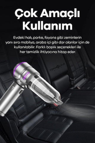 Mini Araç Süpürgesi El Tipi Portatif 17.000 Pa Extra Vakum Güçlü Ve Üflemeli 3 Kademeli