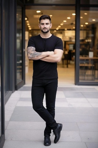 Freedom Storee Erkek Body Tişört Bisiklet Yaka Slim Fit Likralı T-shirt - Siyah Çok Renkli