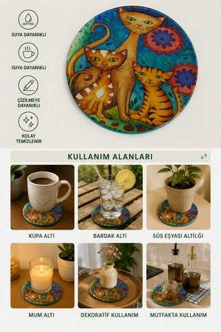 2'li Bardak Altlığı 9cm - Desen 2 Çok  Renkli