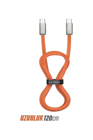 Exenar - Turuncu - Type C To Type C Hızlı Şarj Kablosu iPhone Uyumlu 15-16-17 Samsung S Serisi Fulltech Fc155 60w 1.2m 120cm